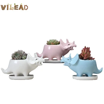 

VILEAD 16.3cm Ceramic Triceratop Flowerpot Succulent Plant Decor Home Vase Indoor Desktop Flowerpot Stand Flowerpot for Cactuses