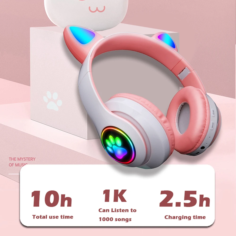 Fones de Ouvido de Gatinha Fone sem Fio Compatível com Bluetooth Fone de Ouvido Dobrável com Microfone Presente para Meninas e Crianças Cor-de-rosa Estéreo Música - Image 5