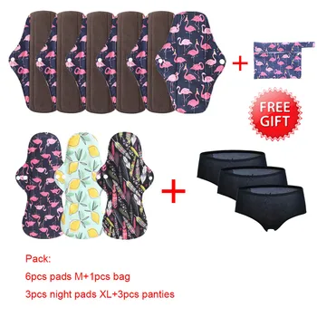 

Washable Sanitary Pads 6pcs Bamboo Pads Reusable Serviette Hygienique Women Menstrual Night Pads Size XL with 3pcs Panties+1bag