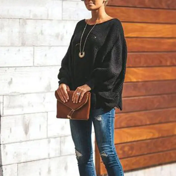 Горячая Женская трикотажная рубашка свитер Повседневный свободный круглый вырез рукав летучая мышь Топы Осень CGU 88