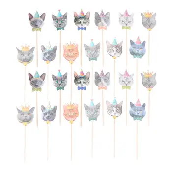 

24pcs Simulation Cat Cake Toppers Cute Cat Birthday Party Cake Picks Pet-Themed Party Decorations Lifelike Paper Crafts