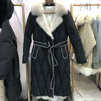 

High Grade European Style Women Winter Coat Fox Fur Collar Mink Fur Female Down Jackets with Belt Slim Ladies Overcoat