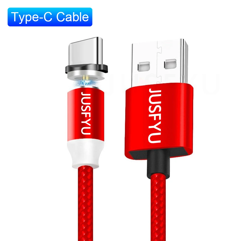 JUSFYU 1 м Магнитный зарядный кабель, Micro USB кабель для iPhone XR XS Max X магнит Зарядное устройство usb Тип C кабель светодиодный зарядный провод шнур - Цвет: red For Tyoe C