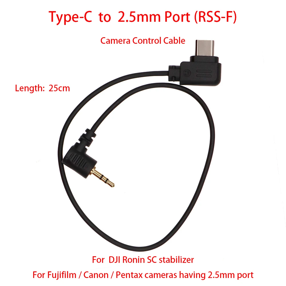 For DJI Ronin SC to Fujifilm / Canon / Pentax cameras (with 2.5mm port) etc., 25cm Control Cable (RSS-F) Type-C to 2.5mm port Type C Control Cable