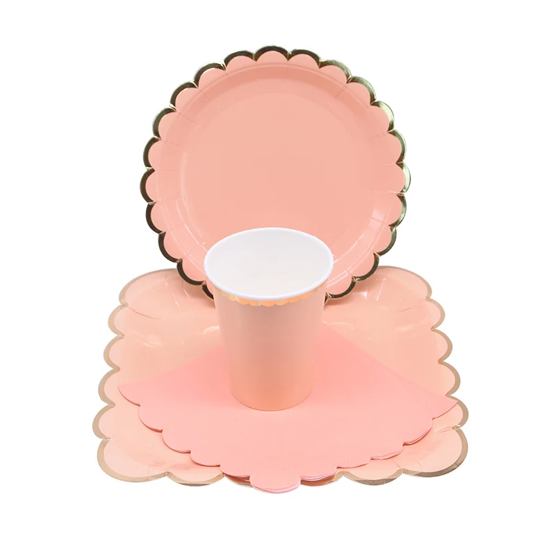 44Pcs/set Gold Star Orange Pink Cups Plates Napkins Disposable Party Tableware For Baby Shower Wedding Birthday Party Decoration