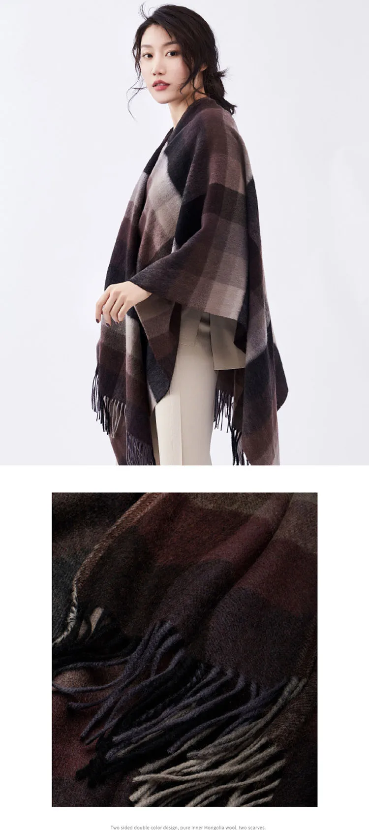 CAVME Pure Wool Pashmina Scarf Stole Plaid Shawl with Tassels for Women Ladies Large Scarf 130*170cm CUSTOM LETTERS