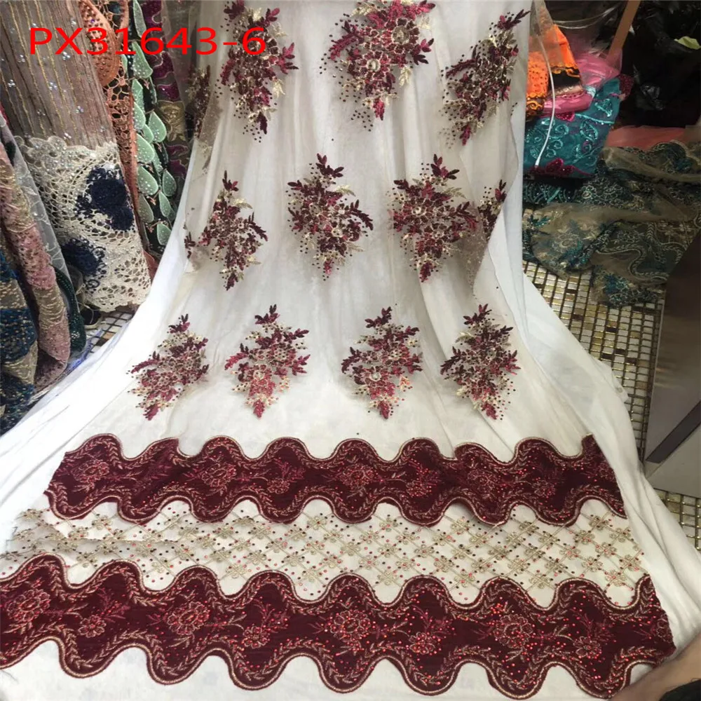 6 So beautifulembroidery бархатное Сетчатое кружево Роскошная Тяжелая 3D вышитая бисером кружевная ткань с бисером и жемчугом кружевная ткань Французский модный стиль платье - Цвет: 6