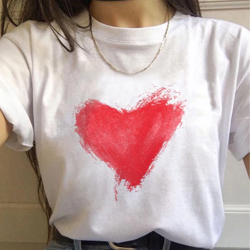 

2020 Summer Women T-shirt 90s Cut love Printed Tshirts Casual Tops Tee Harajuku 90s Vintage White tshirt Female Clothing