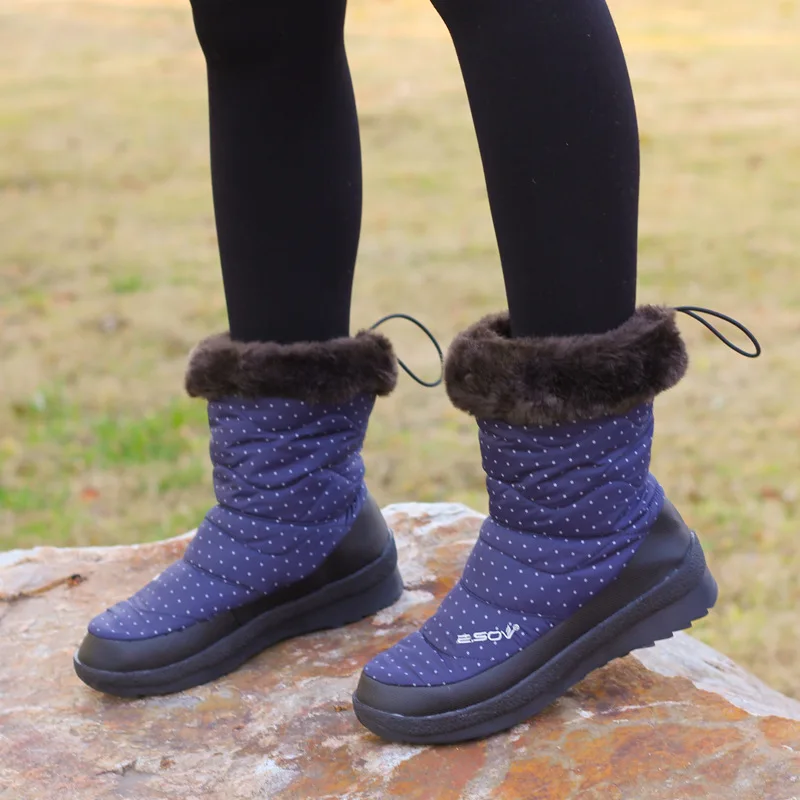 

Winter Dotted Women's Anti-slip Waterproof Warm down Feather Snow Boots Brushed And Thick-Style Hair Mouth Warm Ankle Boots