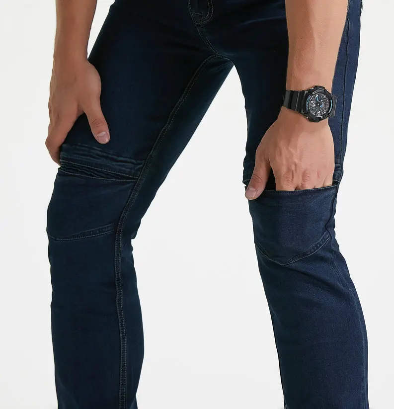 Мужские мотоциклетные стильные ездовые протектор джинсы супер подходят колено бедра Протектор Эластичный всесезонный разрез