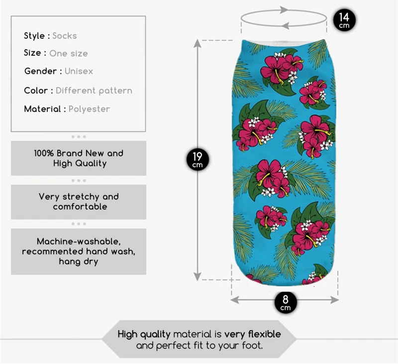 Женские носки с 3D графическим принтом, повседневные короткие носки, хлопковые чулки