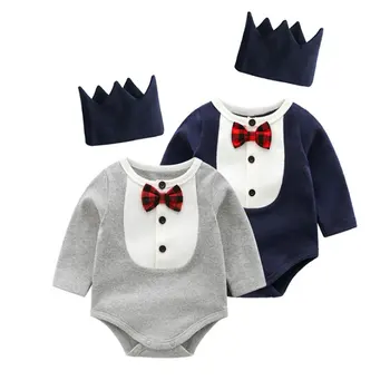

Baby Bodysuits Baby Boy's Sets Overall Cotton Infant Baby Jumpsuit +Hat 2PCS Newborn Baby Handsome Clothing set