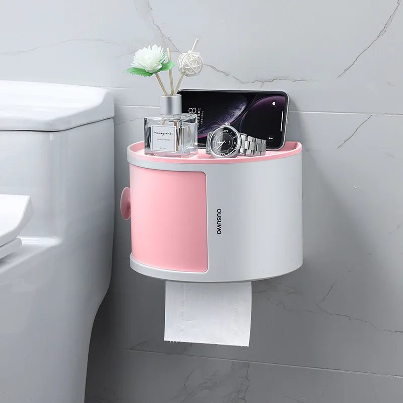 Bathroom Tissue Box paper towel holder toilet paper holder kitchen storage rack Makeup Storage Hole-Free Creative Waterproof Paper Chart Drum Toilet Storage Rack Paper Towel Holder