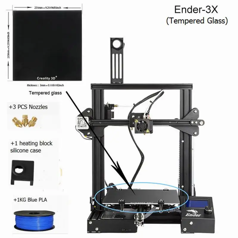 Новая мода CREALITY Ender-3X с 3 соплом/PLA/силикон DIY комплект принтера - Цвет: END3X 3NosSC PLA