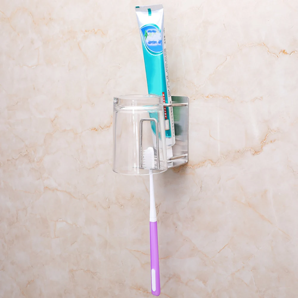 

New Rustproof Toothbrush Holder Wall-mounted Toothbrush Stand Toothpaste Rinse Cup Holder Bathroom Organizer Storage Rack for Ho