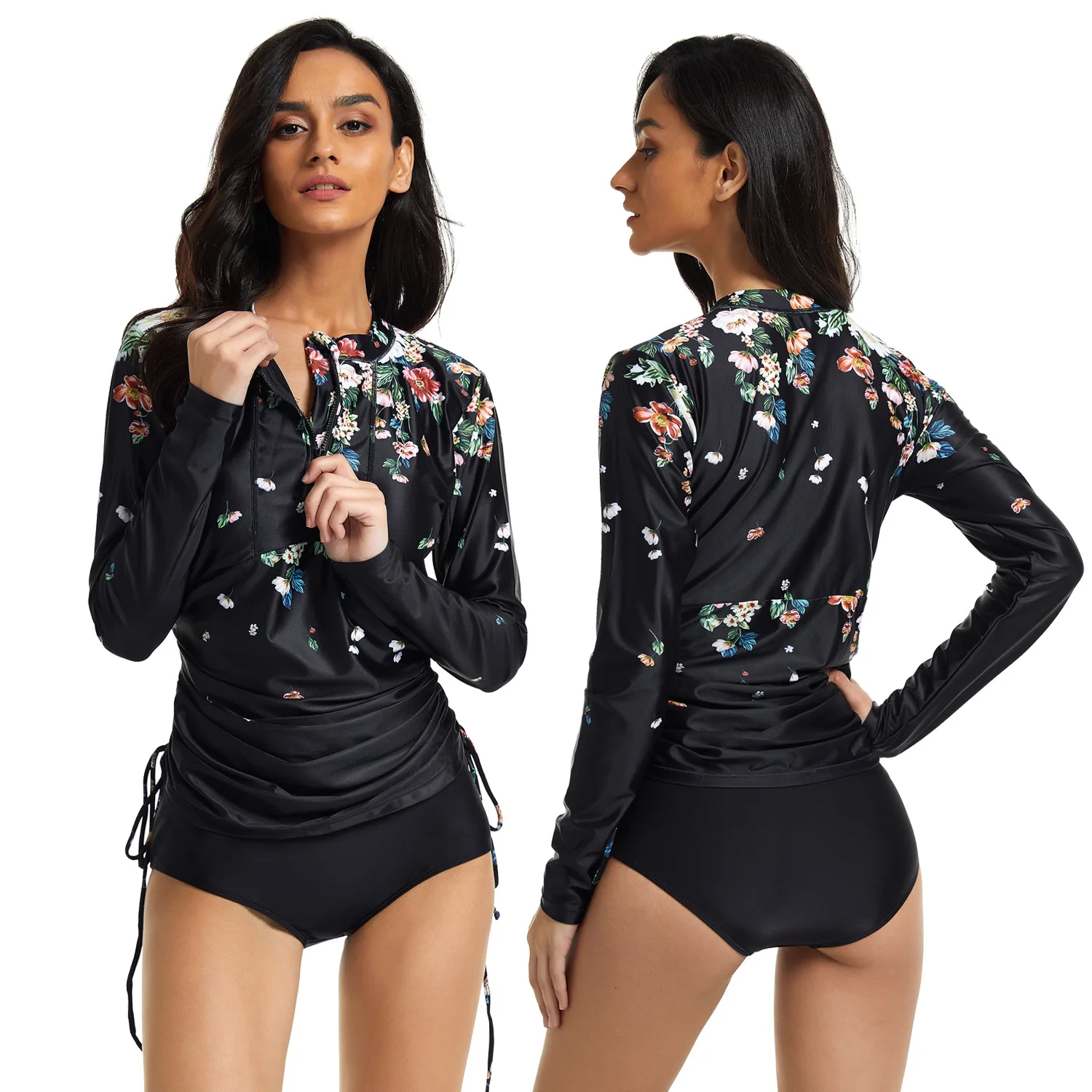 Vikionfly Super Long Sleeve Swimsuit Tankini Women Plus Size Swimwear High Waist Bikini Bathing Suits Swimming Suit 2XL