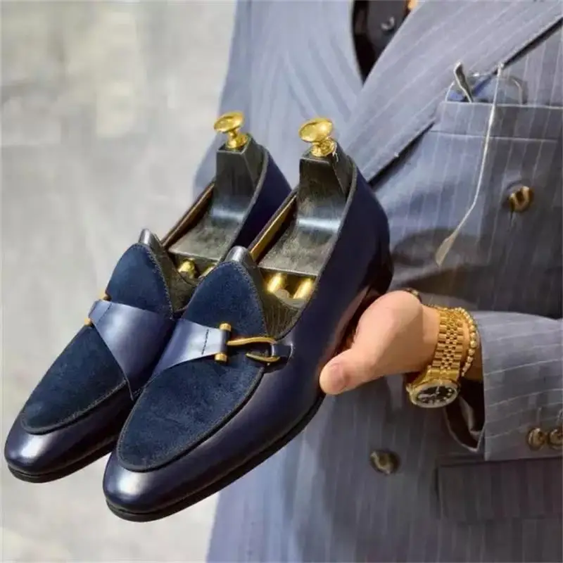 Men Shoes Fashion Casual Business British Dress All-match Solid Color PU Stitching Imitation Suede Hook A Pedal Loafers KS276 | Обувь