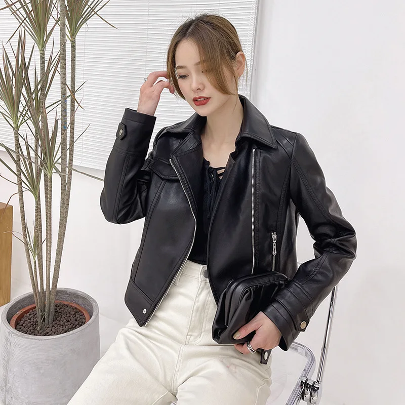 Mstyle Womens Faux Leather Slim Casual Zip Up Biker Jacket Coat Outerwear