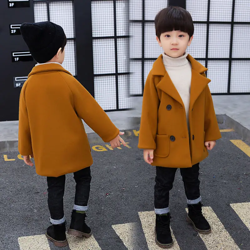 Ins/популярное шерстяное пальто для маленьких мальчиков Одежда для детей 1-5 лет шерстяное пальто для мальчиков Модный тренч на осень и зиму - Цвет: brown