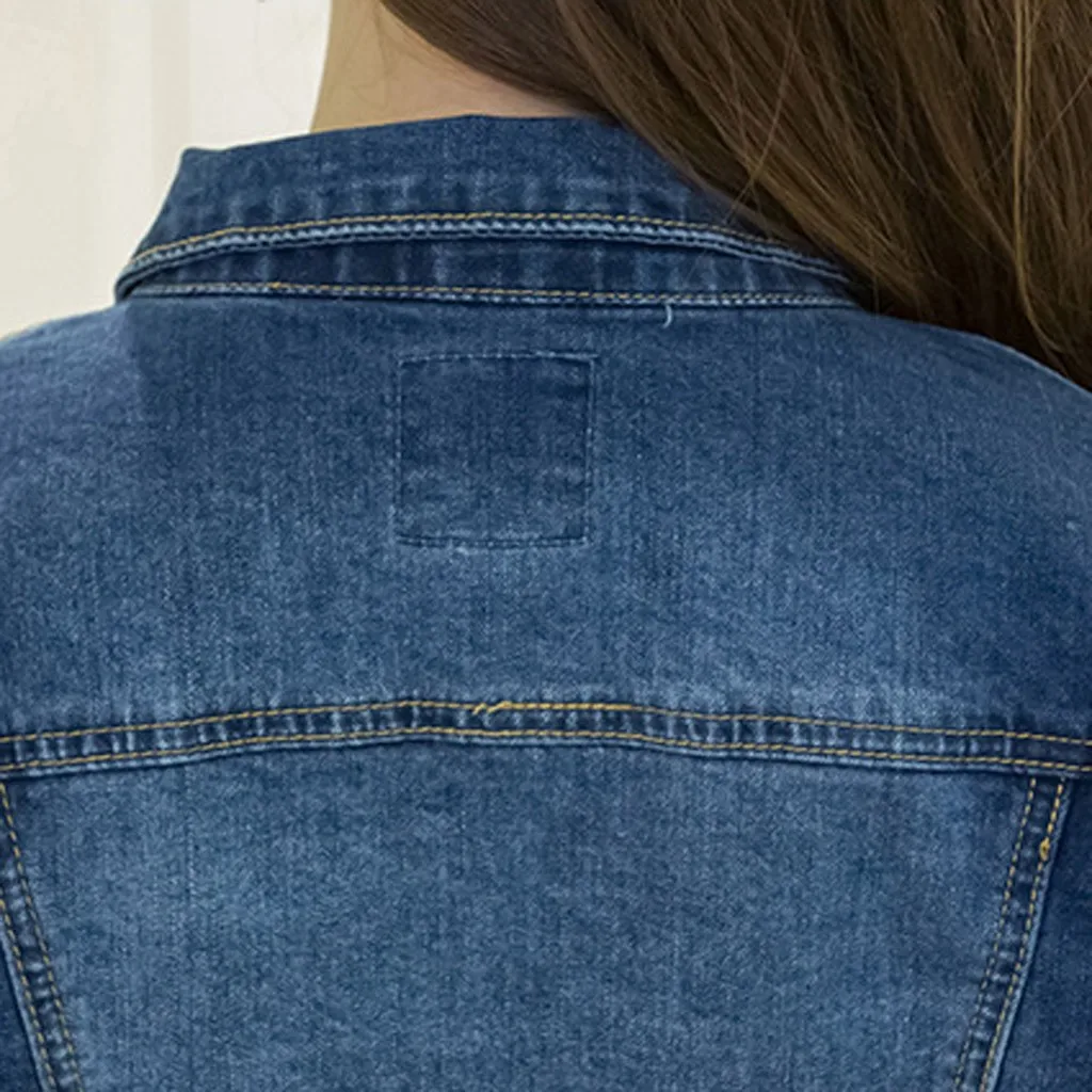 Best  Short Denim 2019 Autumn Winter Jackets Women White Wash Long Sleeve Vintage Casual Jean Jacket Bomb