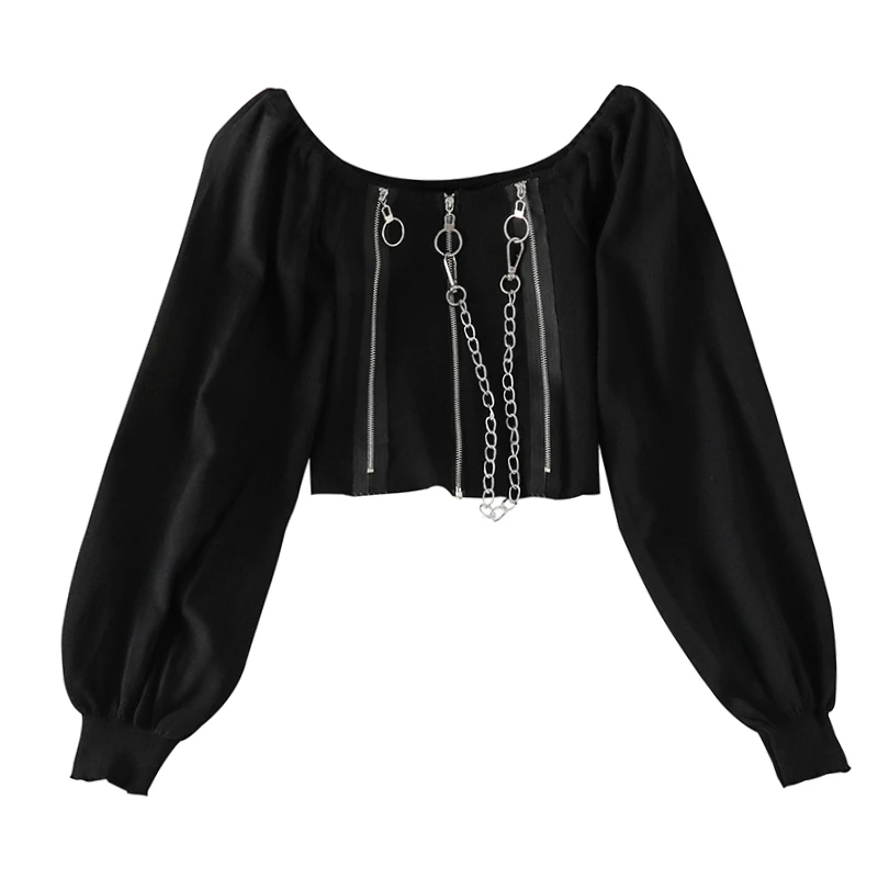 plain black long sleeve crop top