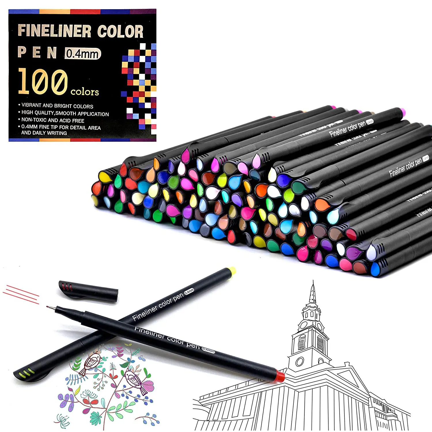 Pennarelli Acrilici A Doppia Punta 48 Colori: Punta Fine 1mm E A Pennello, Per Vetro, Legno, Tela