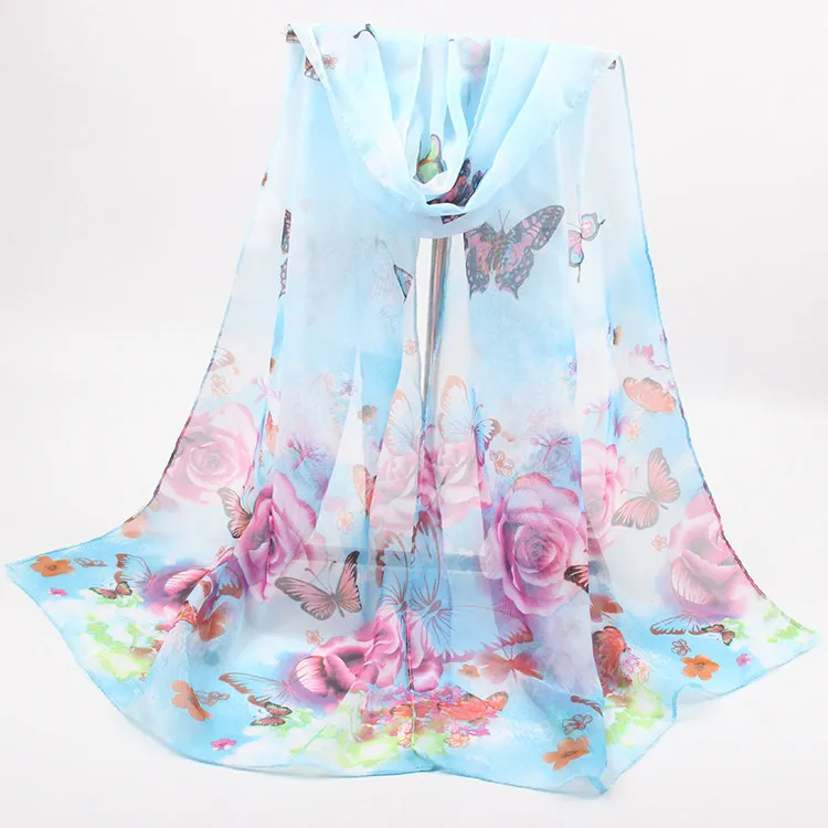 Абсолютно шифоновый шарф женские весенние летние шелковые шарфы тонкие цветочные шали и палантины с принтом хиджаб палантины оптом - Цвет: 24