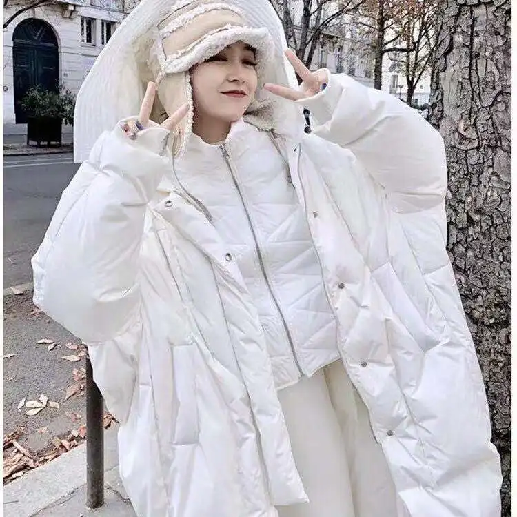 Длинное пальто, одежда, парки, женские зимние пальто, пуховая куртка, женские топы, теплое белое пуховое пальто, шляпка хараджуку, пальто Ll010