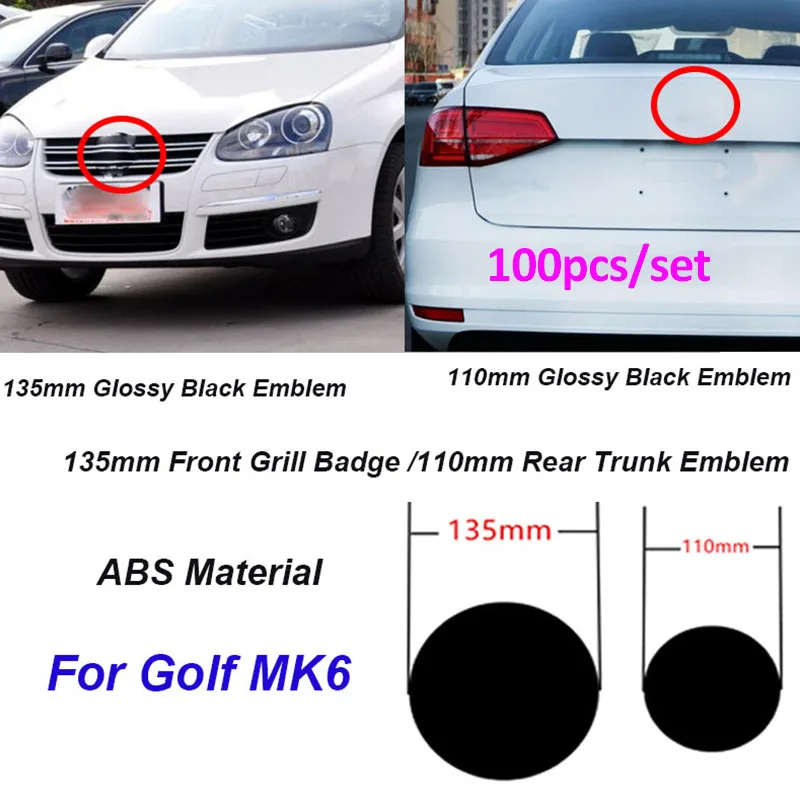 

Wholease 10pcs/set 135mm Front Grill Badge 110mm Rear Trunk Lid Emblem fit for Golf MK6 Front Grille Logo Car Badge Grid Logo