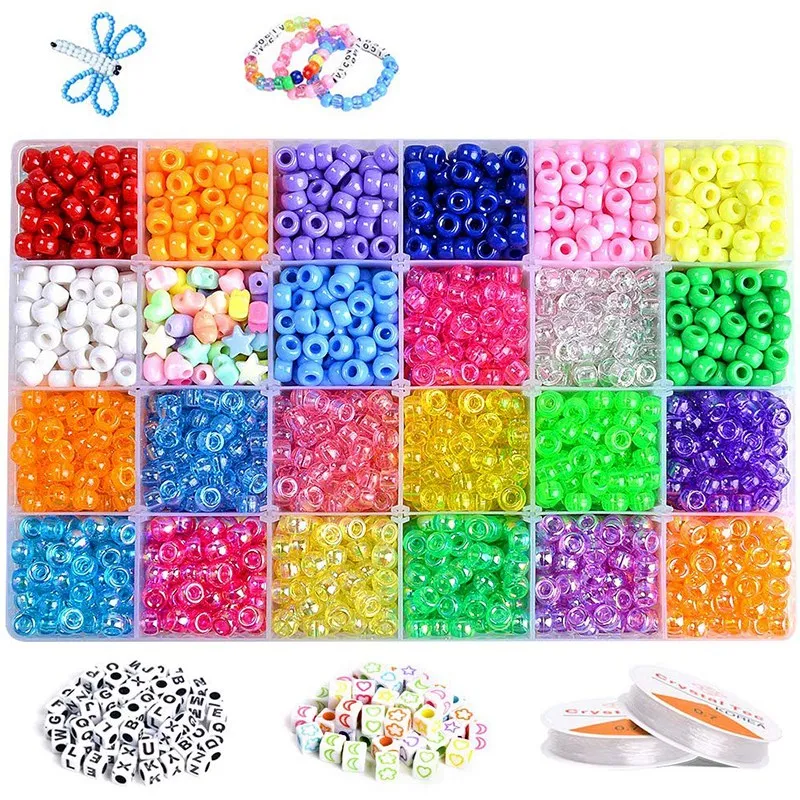 3640+Pcs Pony Beads Kit for Bracelet Jewelry Making Hair Include 23 Colors Rainbow 520 Letter 50 Color Bead | Украшения и