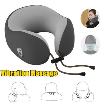 

U-shaped Rechargable Neck Vibration Massage Pillow Memory Cotton Afford Comfort Head Neck Relief Muscles Pain Blood Circulation