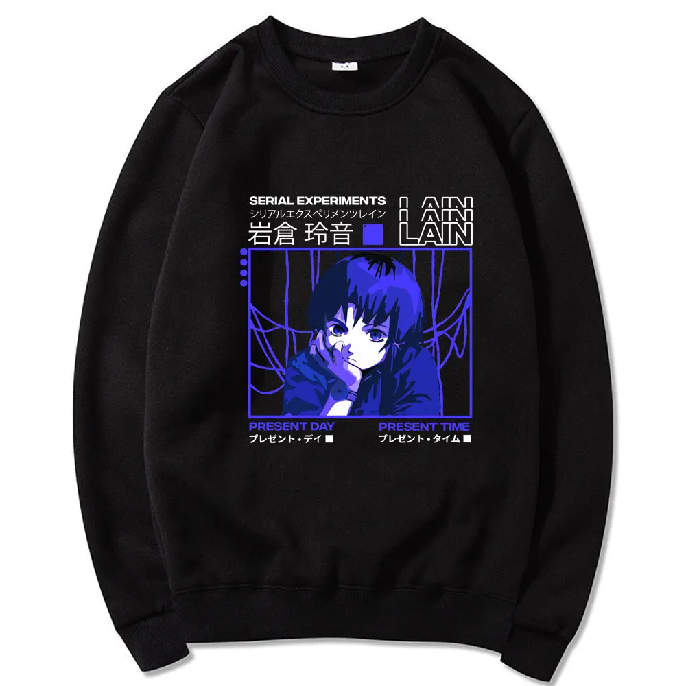 

Glitch Serial Experiments Lain Street hip-hop print anime sci-fi sweatshirt men Loose casual round neck fleece pullover men tops
