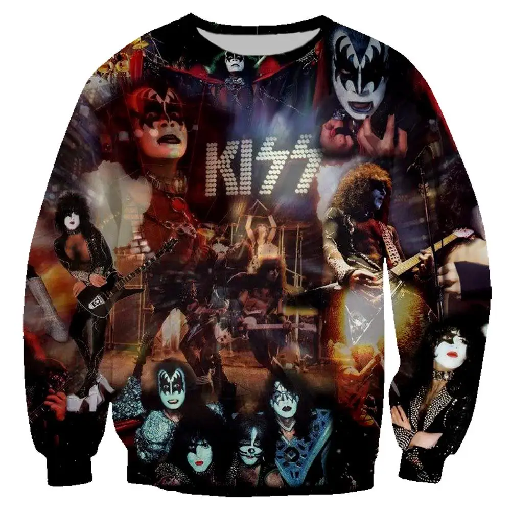 Хипстер KISS Band 3D печатных рок Толстовка крутая уличная худи мужская одежда повседневный спортивный костюм куртка 5X