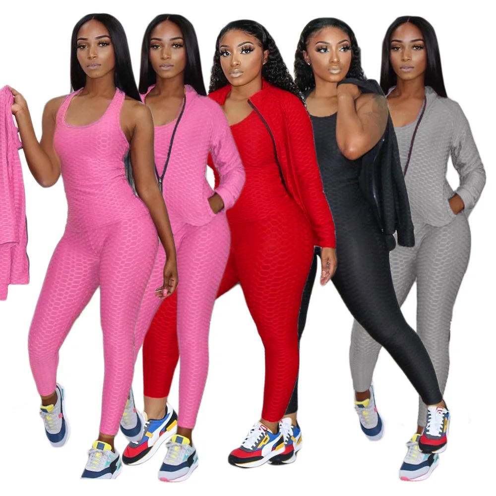 

Best Selling Autumn and Winter Women's Sports Three-Piece Set European and American Sexy Vest Coat Pants Suit