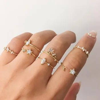 

LETAPI New Design Bohemian Gold Rings For Women Vintage Moon Star Knuckle Finger Rings Set 2020 Female Jewelry Fashion Statement