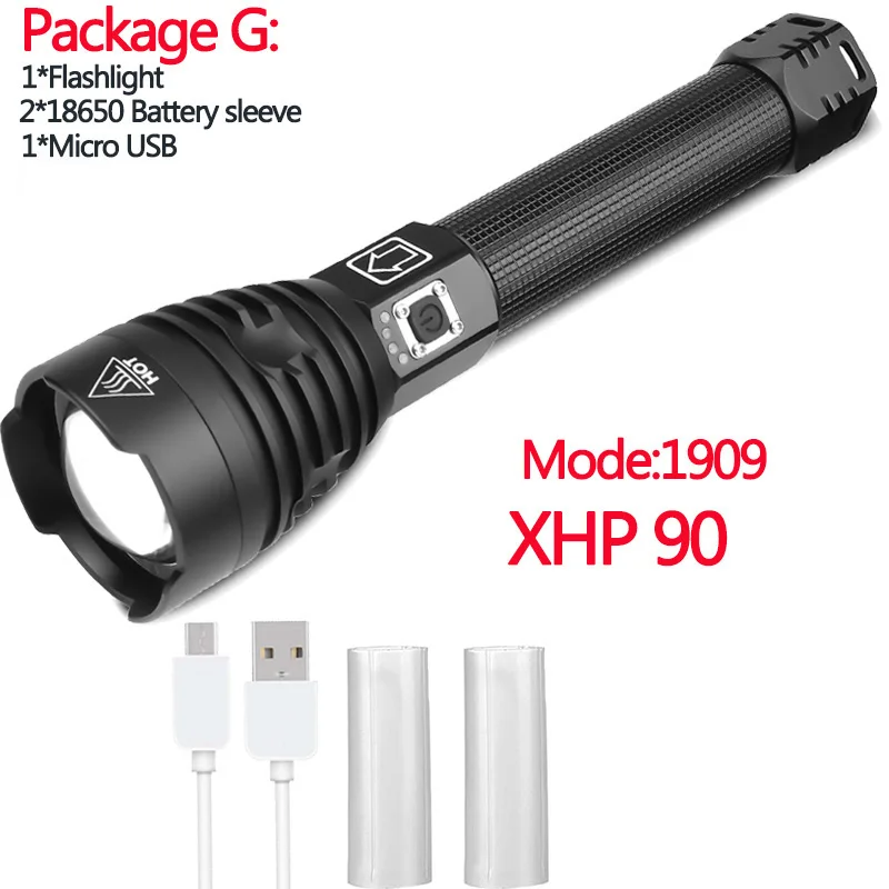 Package G Xlamp XHP90 Z351909 самый мощный светодиодный светильник-вспышка мощностью 26650 или 18650 батареи и xhp70.2 Тактический светильник фонарь-вспышка - Испускаемый цвет: Package G