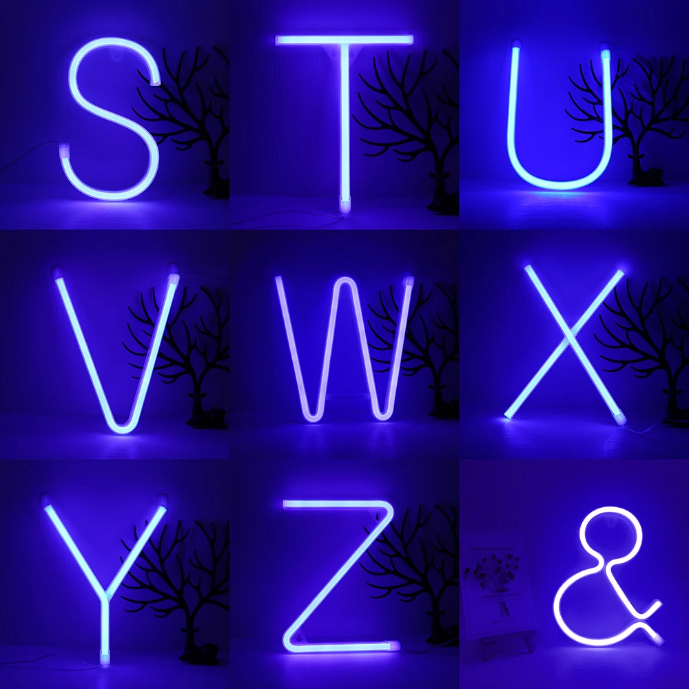 Blue Neon Lights Words