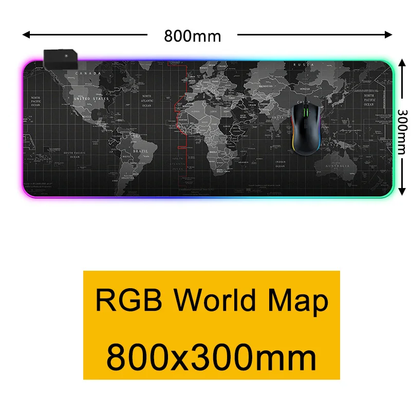 RGB Gamer Gaming Mouse Pad USB Charger LED Lighting Large World Map Mousepad Non slip Colorful 4