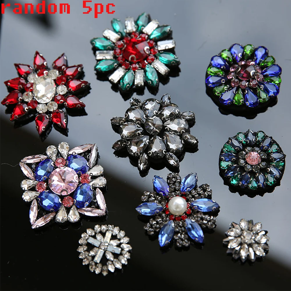 random 5pc A Стразы бисером цветочные нашивки для одежды насекомое вишневый лист кисточки Овальный пришить Аппликация декоративный наплечный знак - Цвет: random 5pc A