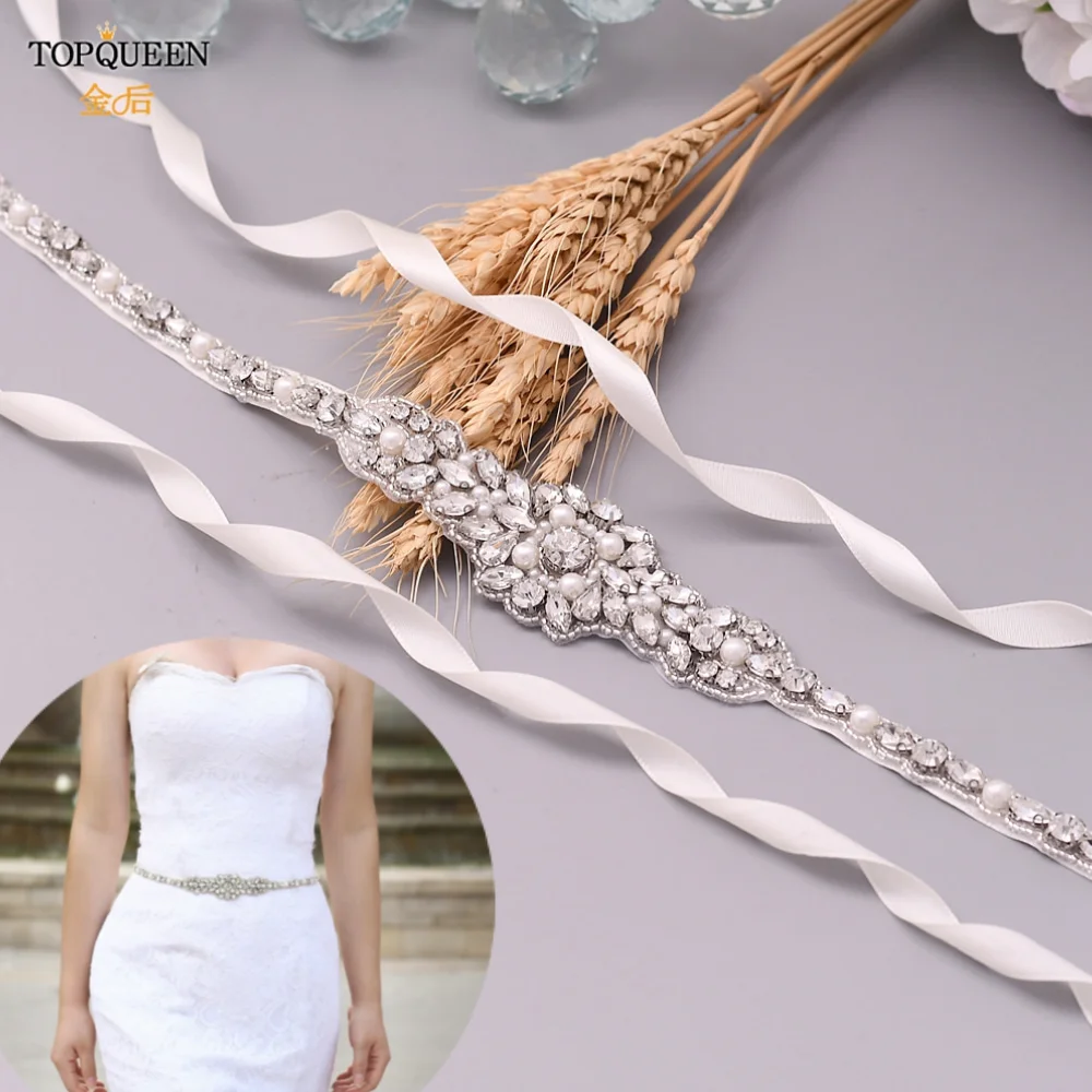

TOPQUEEN S379 Bridal Dresses for Women Thin Belts for Bridesmaids Dresses Formal Gowns Rhinestine Belt Dress Belt for Prayer