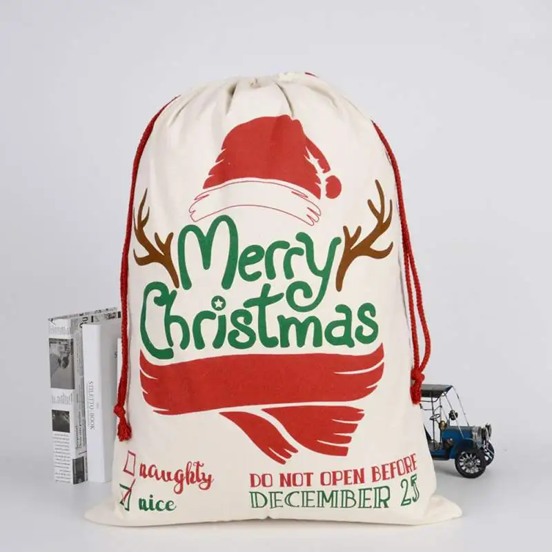 

New Year Gift Cotton Santa Sack Christmas Gift Bag Drawstring Candy Bag Christmas Presents Delivery Bags Home Decor Supplies