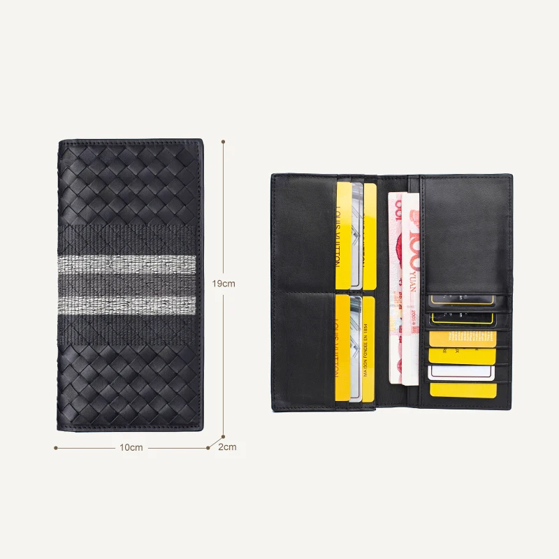 Woven Embroidered Genuine Leather Men's Long Wallet Luxury Brand Design 100% Cowhide Clutch Business Suit Money Clips 2021 New
