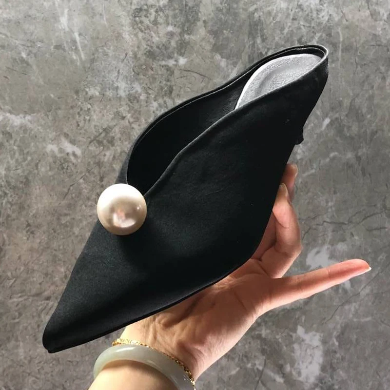 

Daiwenjie 19 European and American pointed fashion wild women's shoes thin cat with Baotou Mules shoes comfortable half slippers