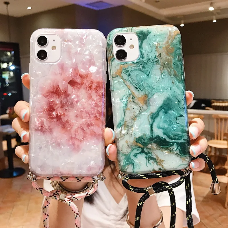 Colorful Seashell Floral Patterm Sling Case For iPhone 11 Pro Max SE 2020 X XS XR i8 i7 Plus Fashion Cover | Мобильные телефоны и