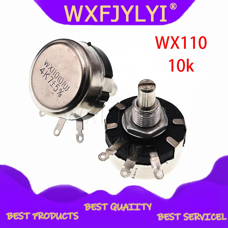 5pcs WX110 (010) 6mm Round 10k ohm Metal Shaft Single Turn Wire resistor Wound Potentiometer | Электронные компоненты и