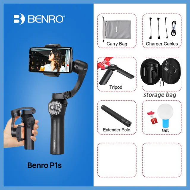 BENRO P1 3 оси смартфон Gimbals Ручной Стабилизатор для Gopro iPhone huawei XiaoMi Pk Snoppa Atom DJI Osmo mobile 3 2 - Цвет: Package10