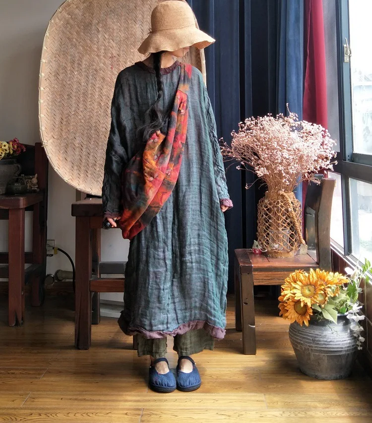 

2019 luo gu ni Origional High-End Double-Sided Hemp Sparse Texture Sense Flash Big Gown 1436