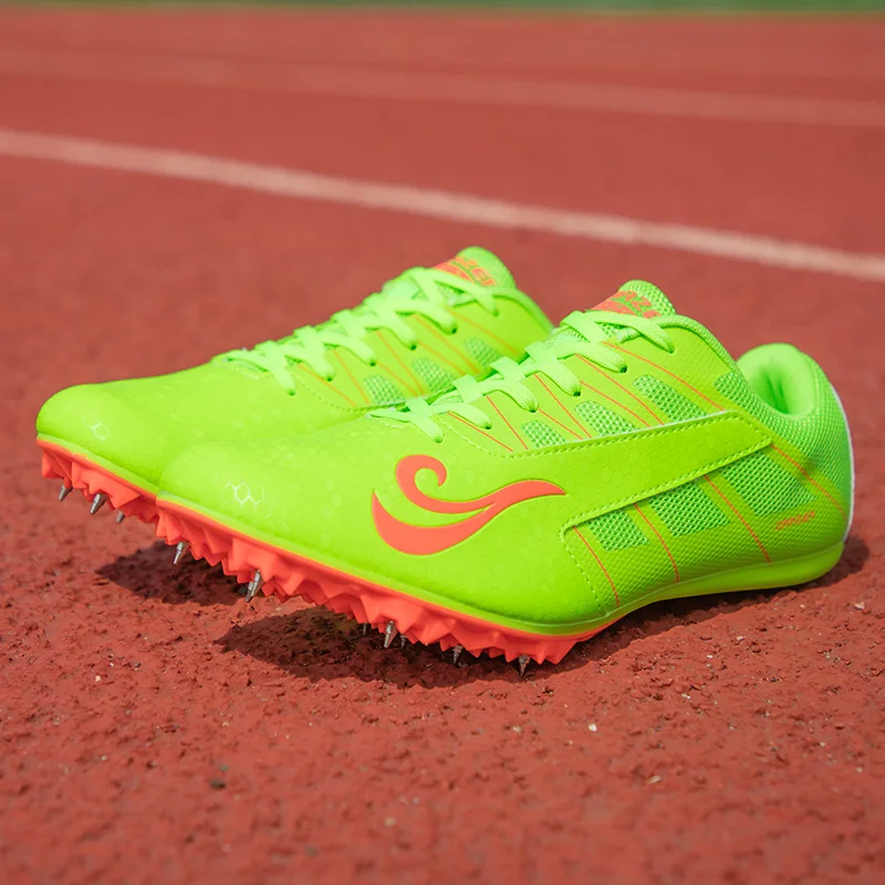 

Couples Track and Field Shoes Green Spikes Shoes Athletics Woman Spring Lightweight Male Running Nails Sneakers Race shoes