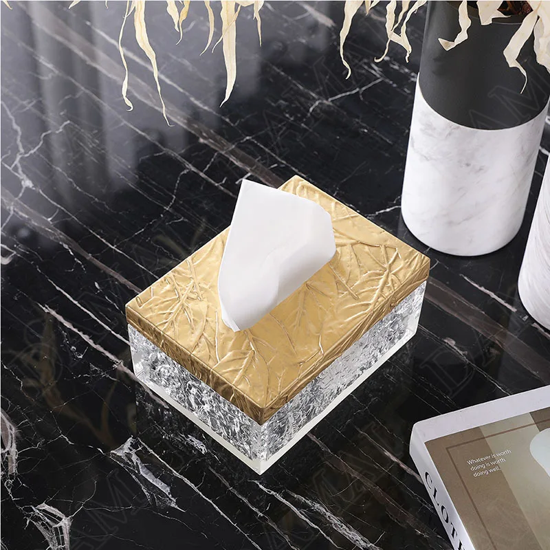 European Crystal Resin Tissue Box Creativity Relief Decorative Living Room Modern Paper Boxes Hotel Front Desk Tissues Organizer 5