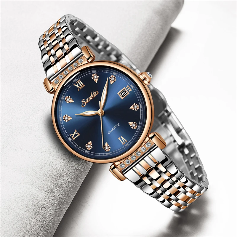 

SUNKTA Women Watches Top Brand Luxury Fashion Female Quartz Wrist Watch Ladies Full steel Waterproof Clock Girl Relogio Feminino
